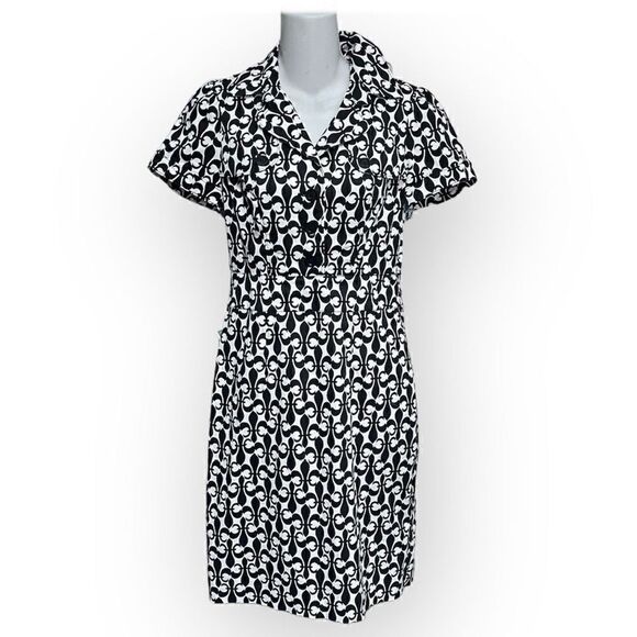 CLUB MONACO KATE SHIRTDRESS FLEUR DE LIS PRINT SHORT SLEEVE POLO DRESS SIZE 0 - Picture 1 of 15